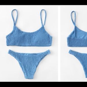 SHEIN Shirred Plain Bikini Set